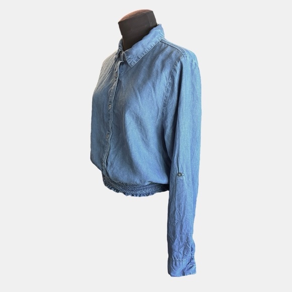 Haute Monde Denim Smock Waist Long Sleeve Blouse, Womens size Medium - Picture 6 of 13